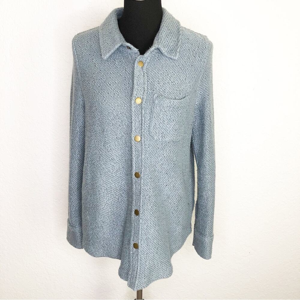 Soft‎ Surroundings blue knit snap button front shacket size Petite Medium